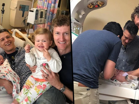 Hero image for 3 dads and a baby. This Gay Throuple from California is making history